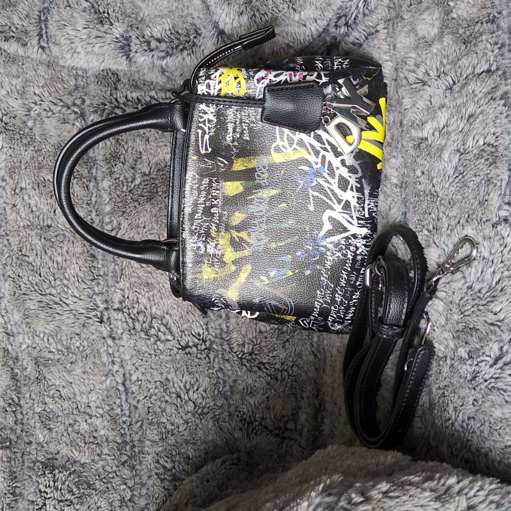 DKNY Paige small satchel crossbody handbag with a graffiti print. - Picture 2 of 7